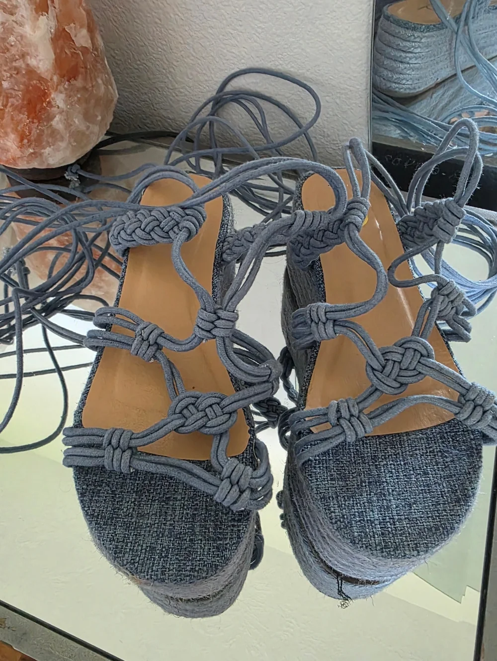 Women’s Blue Knotted Lace-Up Platform Sandals